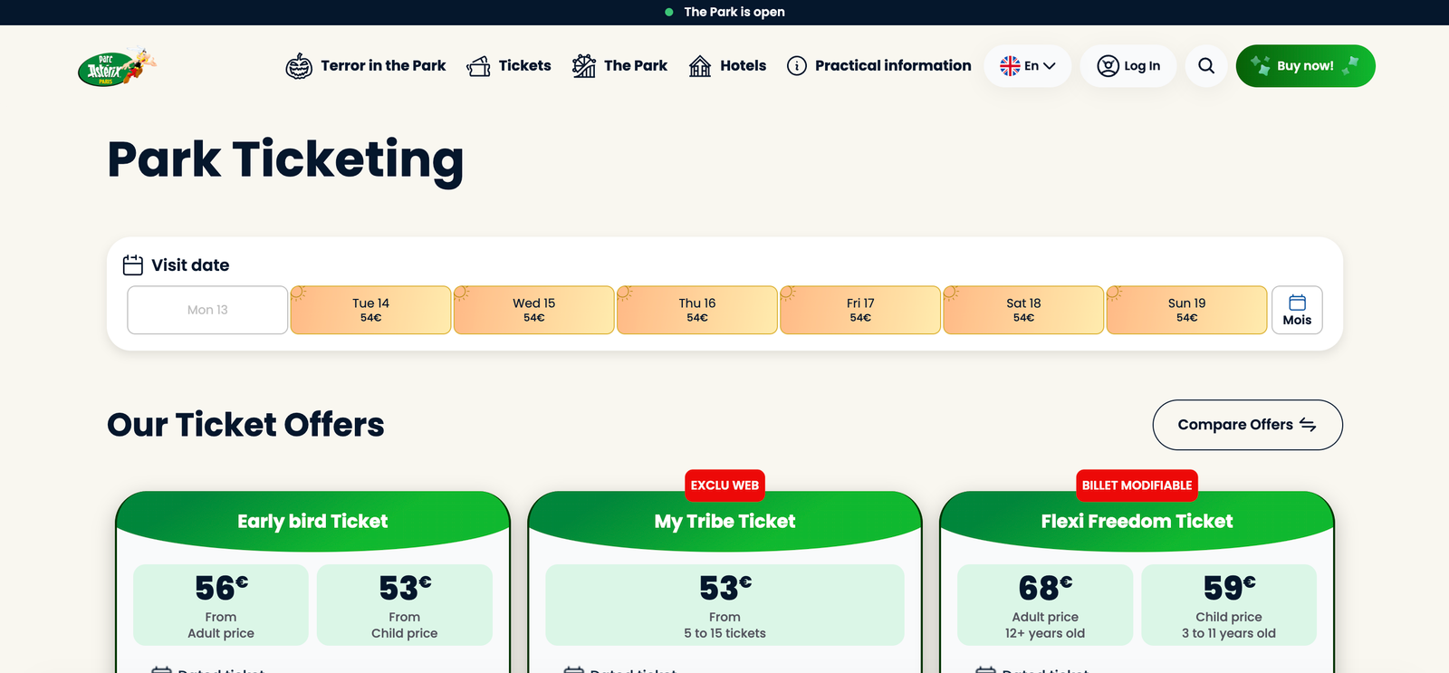Parc Astérix website — ticketing